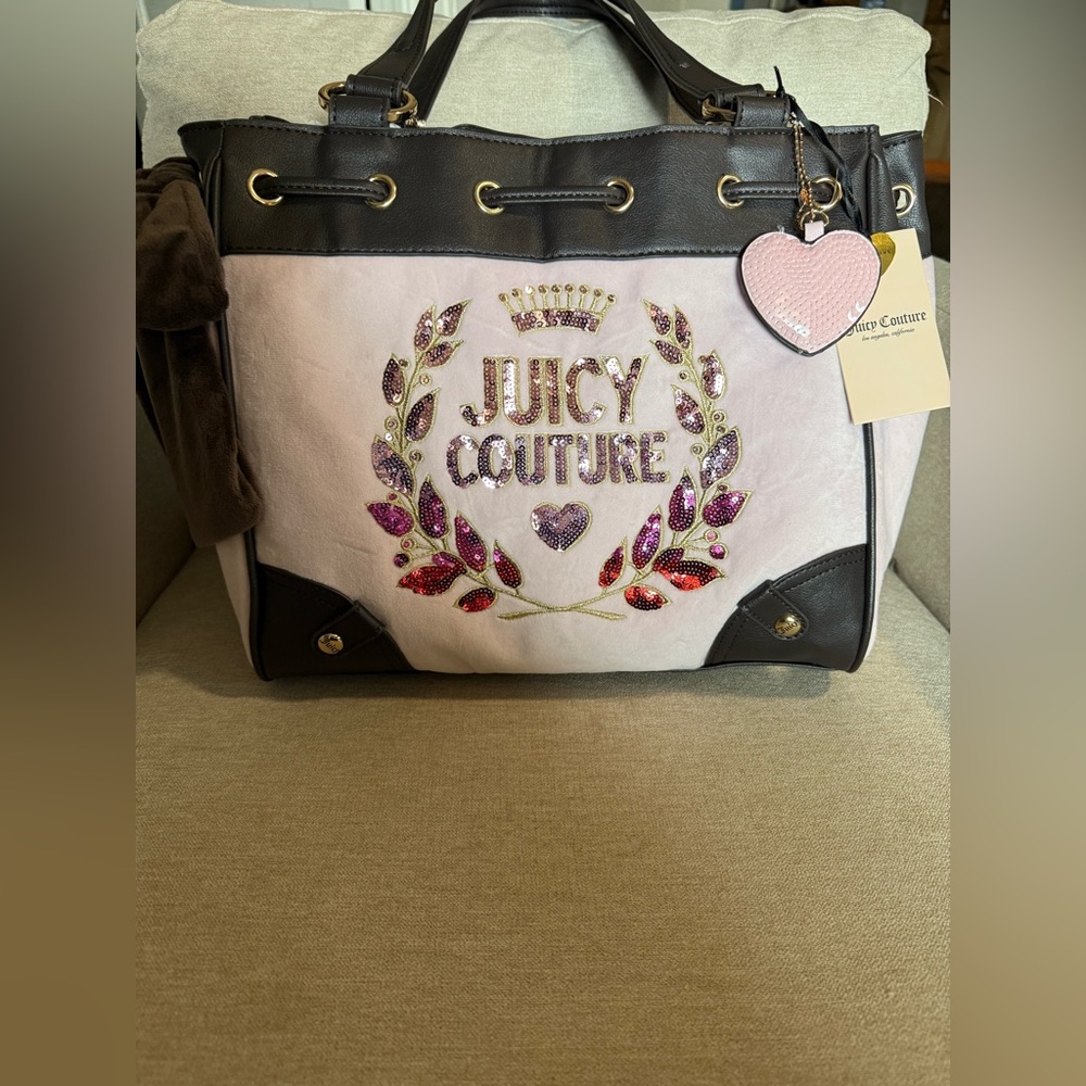 Beautiful JUICY COUTURE SEQUINED JUICY NEVER DIES TOTE  CHIFFON W BIG BOW SOFT